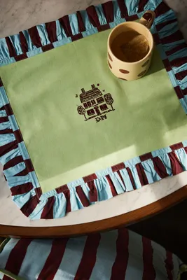 Ruffle Embroidered Placemats Set of 2 - Blue, Cotton product