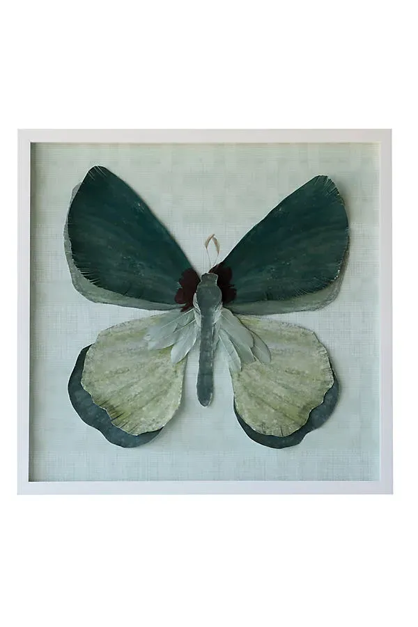 Dimensional Butterfly with Feathers Wall Art - Paper, Wood by Anthropologie