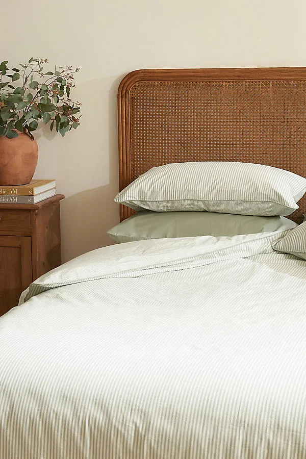Reversible Stripe Double Duvet Cover - Sage, Organic Cotton product
