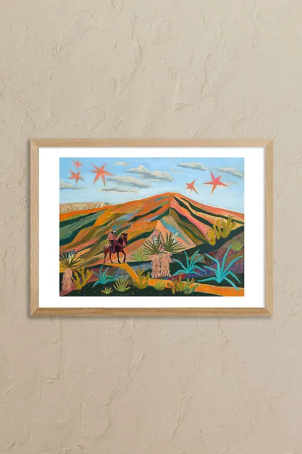 El Barker Mountain & Stars A3 Framed Wall Art - Obeche Wood product