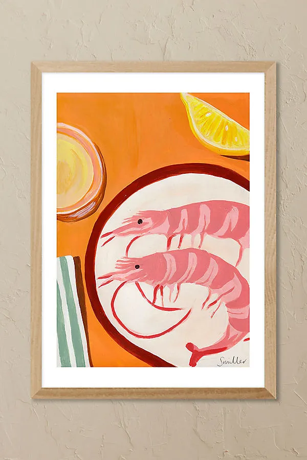 Giant Prawns and Vinho Verde A3 Framed Wall Art - Pink product