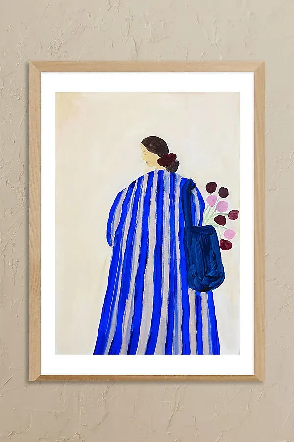 Lady With Flowers A3 Framed Wall Art - Oak product