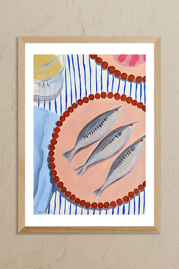 Sardines Supper A3 Framed Wall Art - Blue product