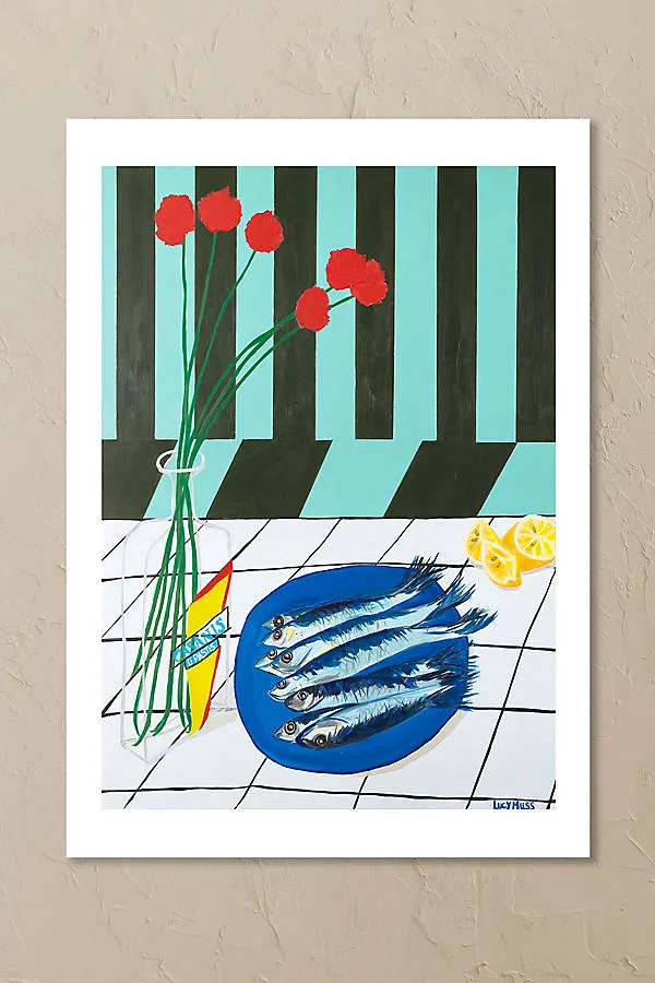 Striped Sardines Wall Art Print - Blue product