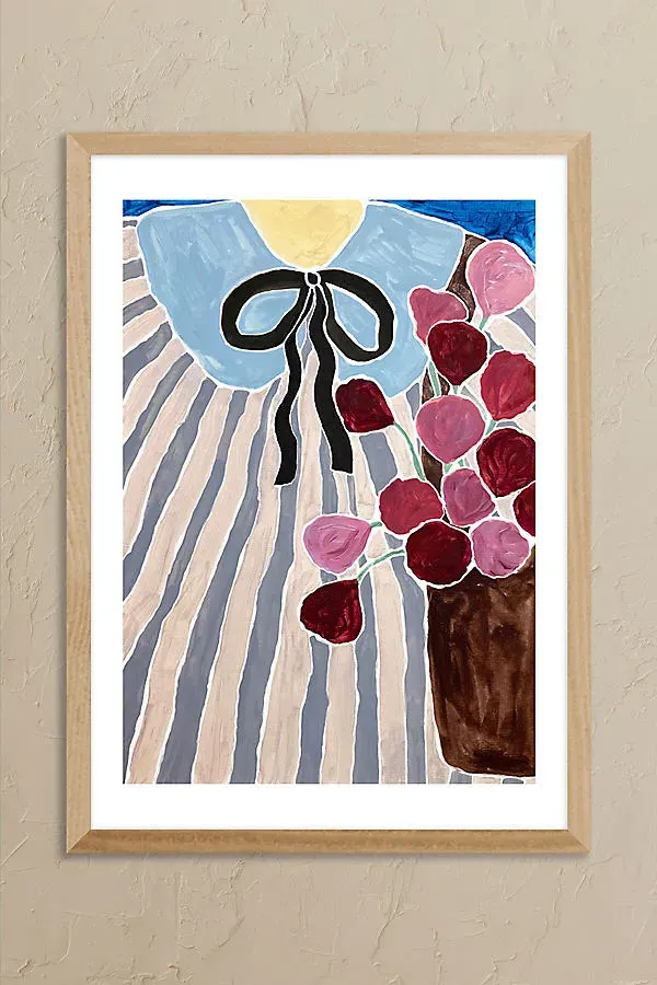 Stripes and Flowers A3 Framed Wall Art - Blue product