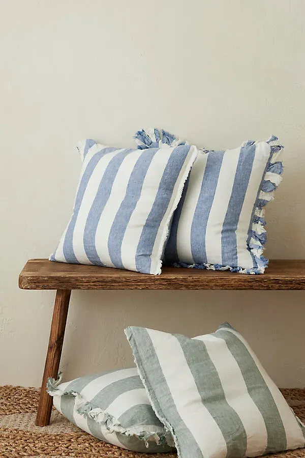 Esmee Stripe Cushion - Blue, Linen alternate view