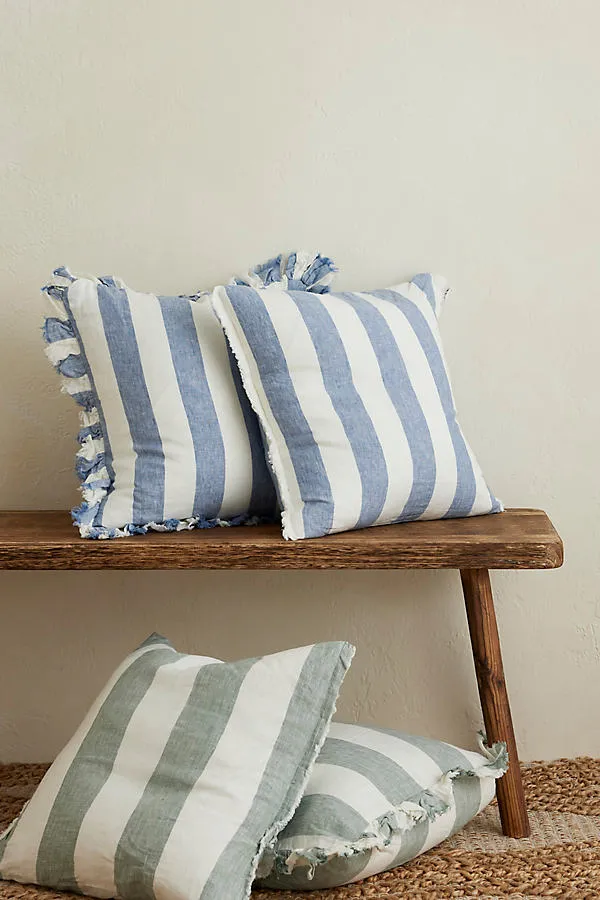 Hallie Stripe Cushion with Ruffle Trim - Teal, Linen product