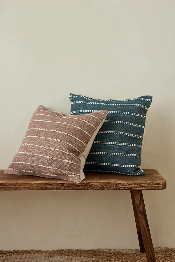 India Teal Stripe Cushion - Blue, Cotton product