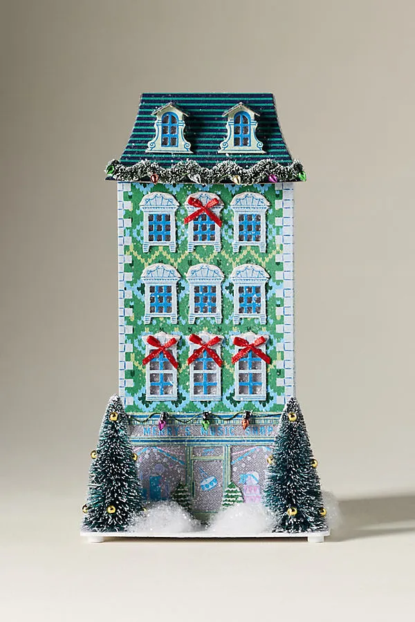 Anthropologie Light-Up Holiday House - Blue, Paper