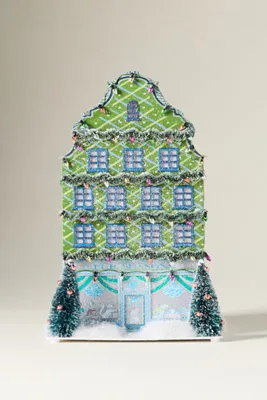 Anthropologie Light-Up Holiday House - Green, Paper, image 2