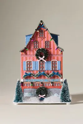 Anthropologie Light-Up Holiday House - Orange, Paper, image 2