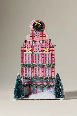 Anthropologie Light-Up Holiday House - Pink, Paper, alternate view