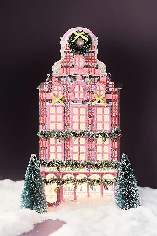 Anthropologie Light-Up Holiday House - Pink, Paper