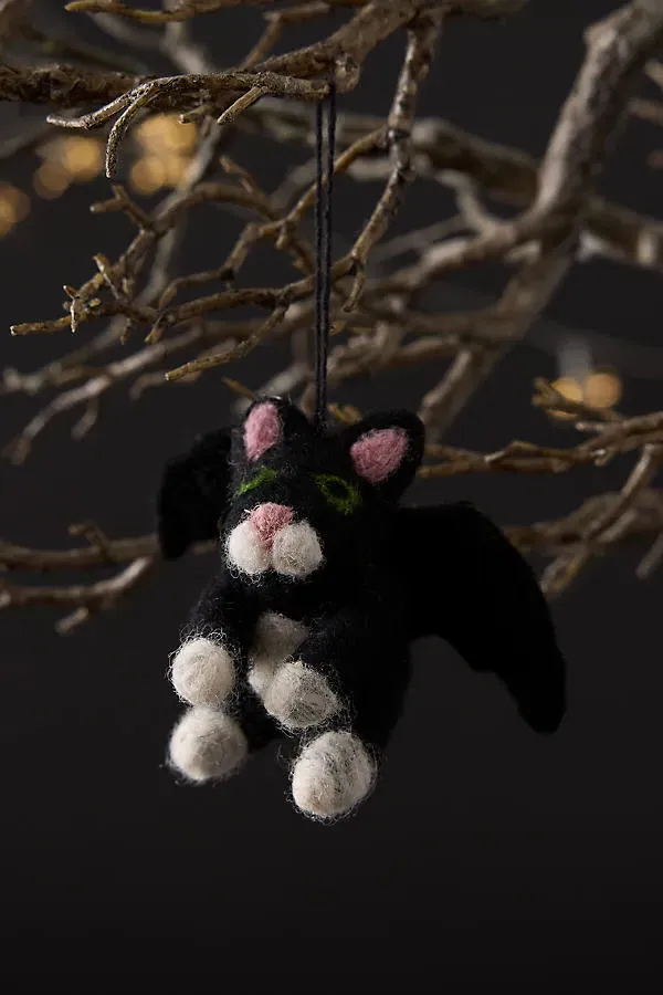 Batty Catty Hanging Felt Halloween Decoration - Black, Wool product
