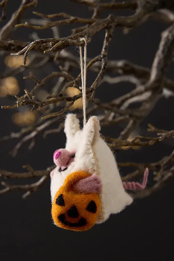 Boo! Pig Felt Hanging Halloween Decoration - Pink, Wool product