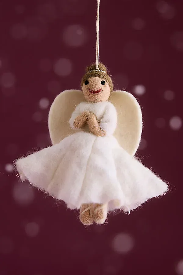 Christmas Angel Felt Ornament - White, Wool by Anthropologie