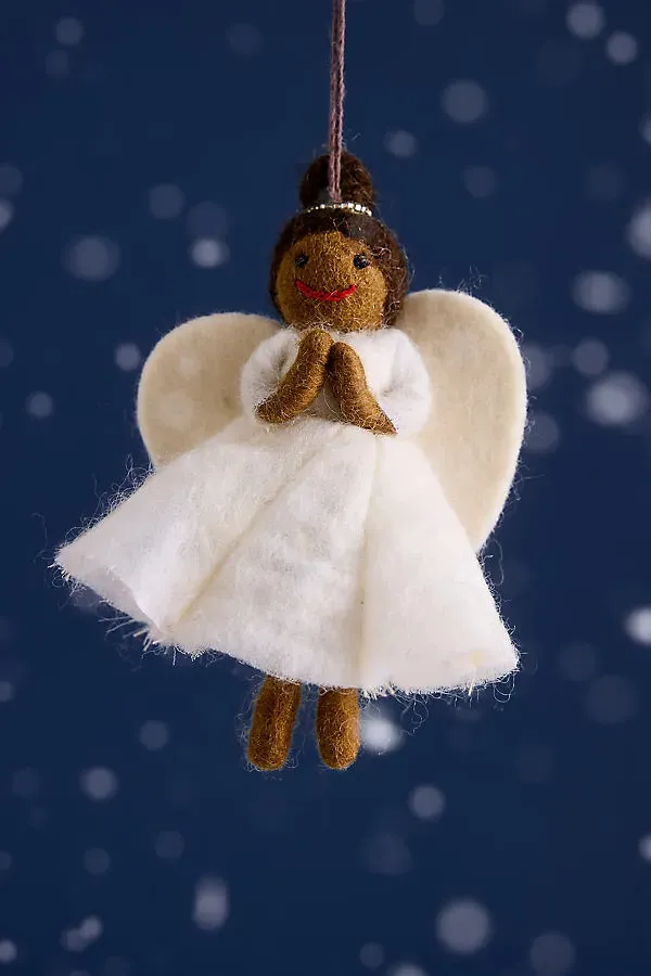 Christmas Angel Felt Ornament - White, Wool by Anthropologie