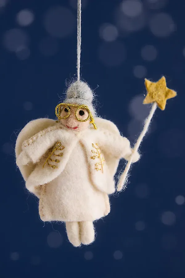 Faith the Fairy Godmother Felt Ornament - White, Wool by Anthropologie