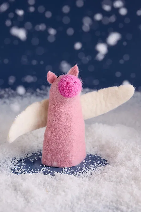 Flying Pig Felt Tree Topper - Pink, Wool by Anthropologie