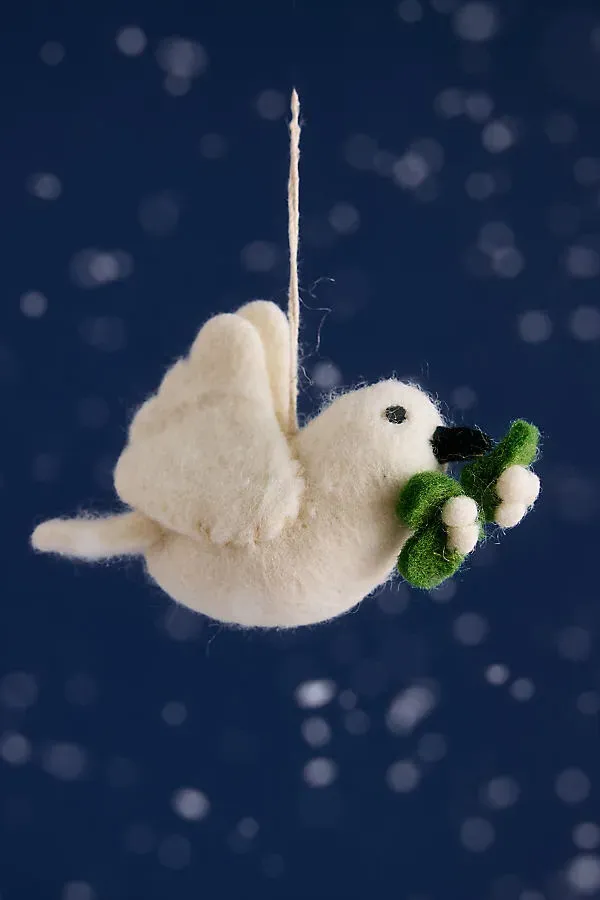 Mistletoe Dove Felt Ornament - White, Wool by Anthropologie