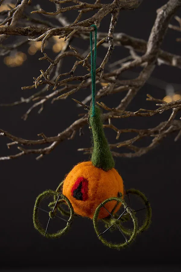 Pumpkin Carriage Felt Hanging Halloween Decoration - Orange product