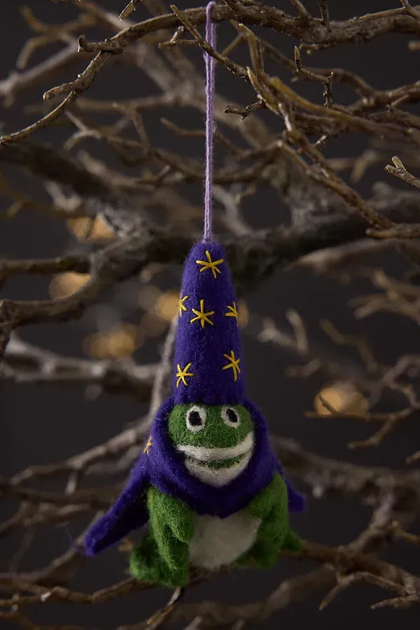 Wizard Frog Felt Hanging Halloween Decoration - Green, Wool product