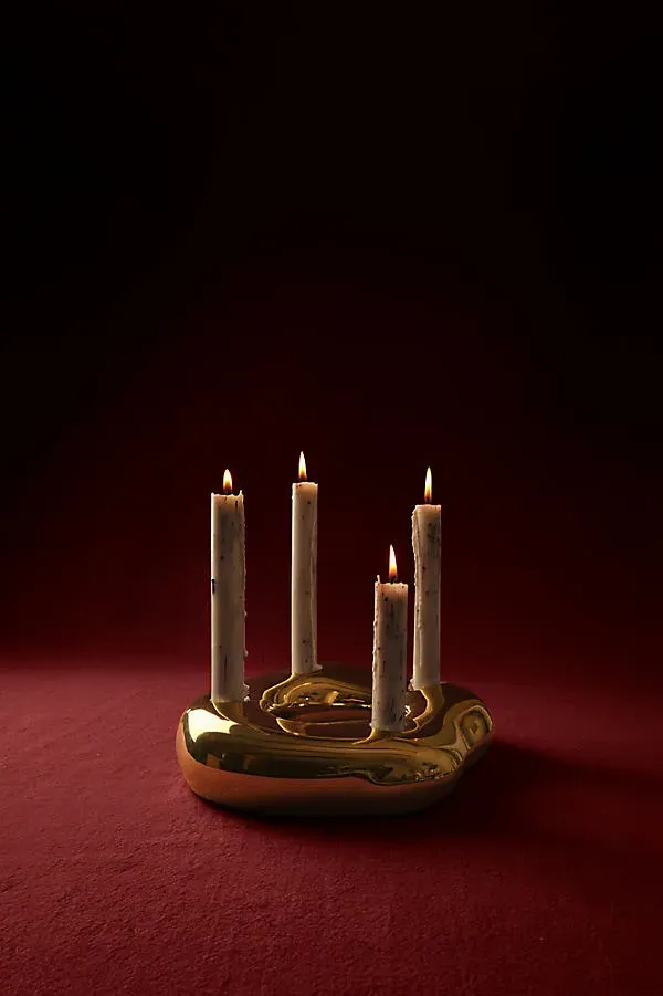 Bellure Ring Candle Holder - Gold, Porcelain by Anthropologie