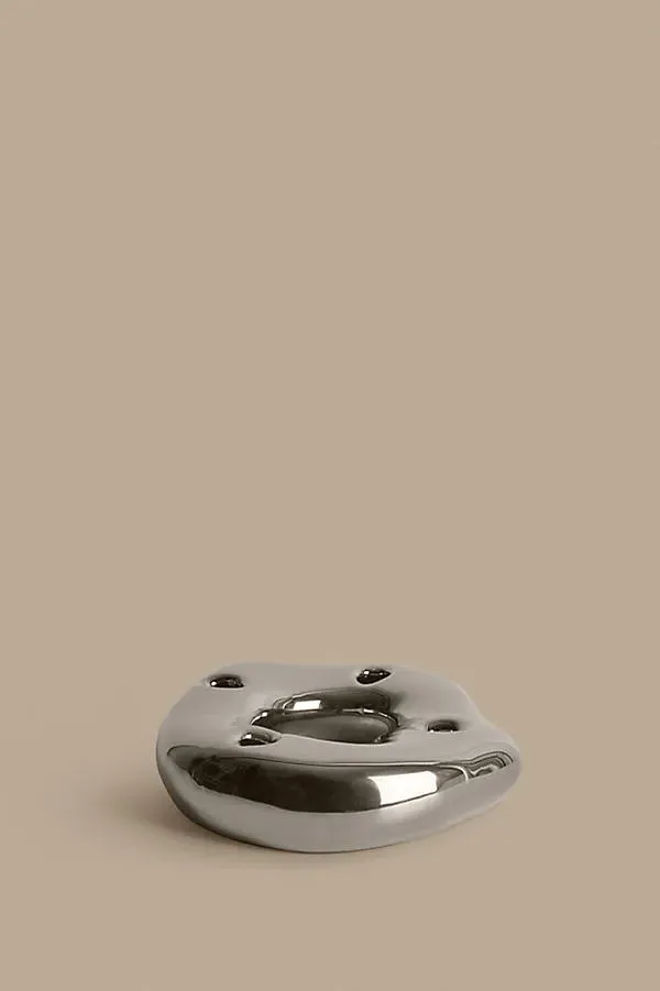 Bellure Ring Candle Holder - Silver, Porcelain by Anthropologie, image 2