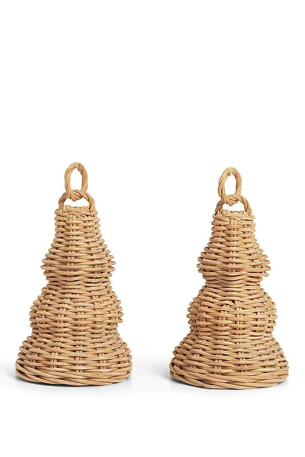 Braided Bell Baubles Set of 2 - Beige, Rattan by Anthropologie, alternate view