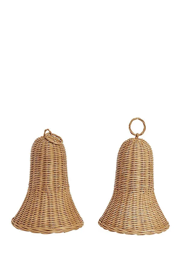 Braided Bell Baubles Set of 2 - Rattan by Anthropologie, alternate view