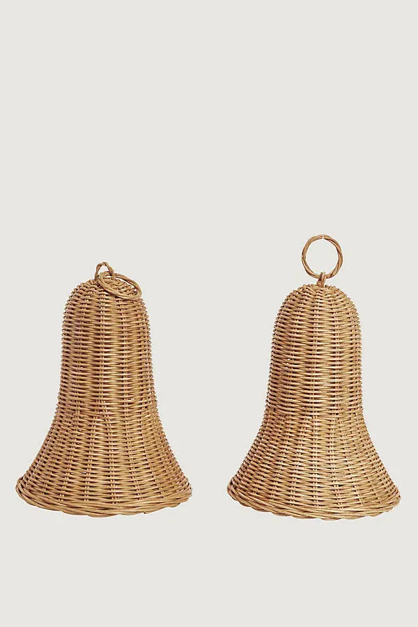 Braided Rattan Bells Set of 2 - Beige, Rattan by Anthropologie, image 2