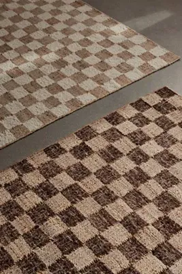 Check Flatwoven Checkered Rug - Beige, Wool Jute product