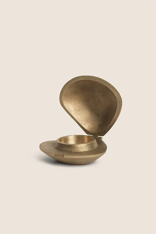 Clam Portable Tea Light Holder - Brass product