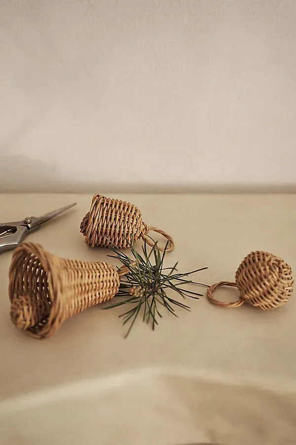 Ferm Living Braided Bell Baubles Set of 3 - Beige, Rattan by Anthropologie, alternate view
