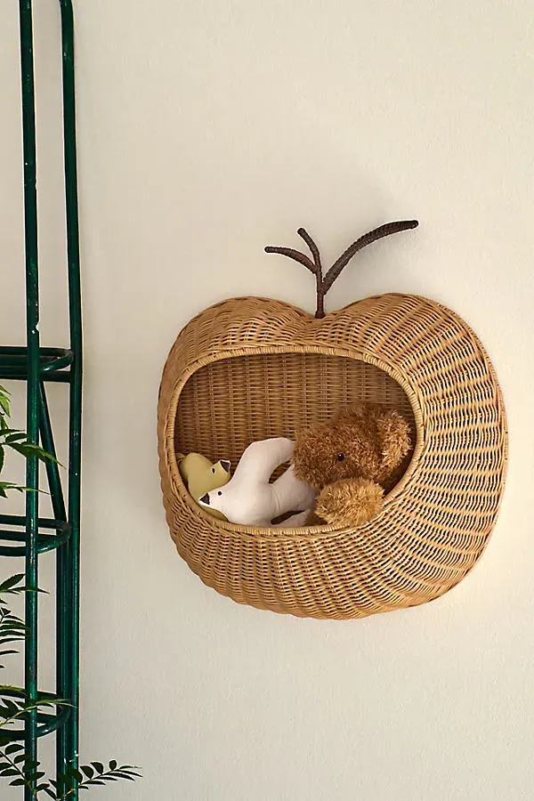 Ferm Living Braided Fruit Hanging Wall Pocket - Beige, Rattan by Anthropologie