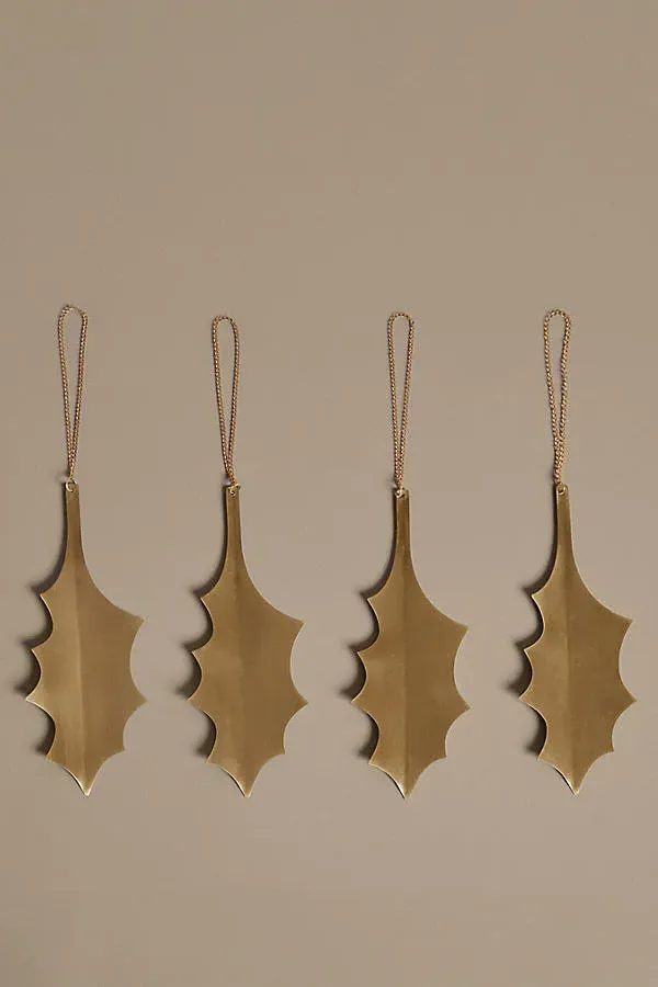 Ferm Living Holly Leaf Ornaments Set of 4 - Gold, Plated Brass by Anthropologie
