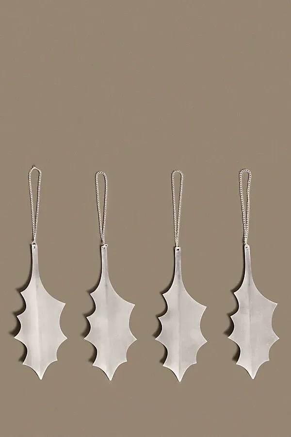 Ferm Living Holly Leaf Ornaments Set of 4 - Silver, Plated Brass by Anthropologie, image 2