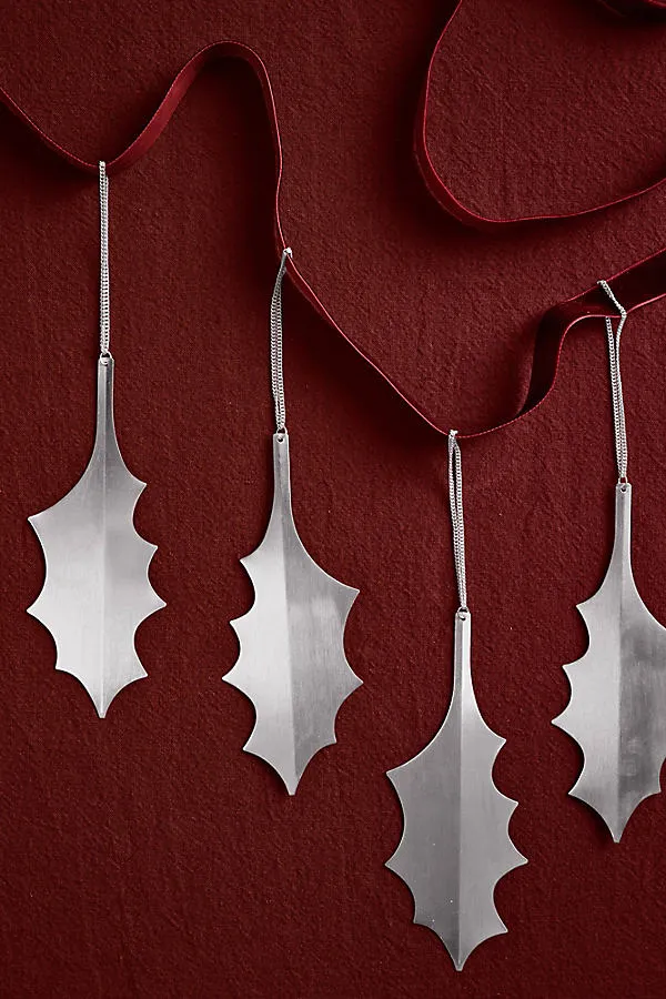 Ferm Living Holly Leaf Ornaments Set of 4 - Silver, Plated Brass by Anthropologie