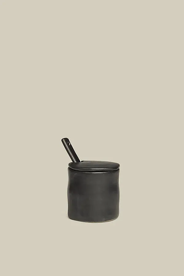 Flow Jar with Spoon - Black, Glazed Stoneware by Anthropologie
