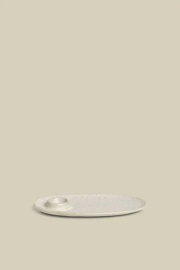 Flow Oval Breakfast Plate with Egg Cup - White product