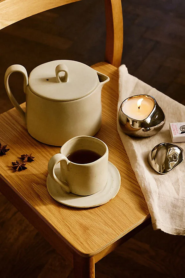 Flow Stoneware Mug with Saucer - Black by Anthropologie