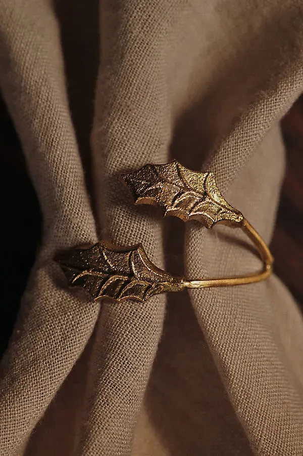 Holly Leaf Napkin Rings Set of 4 - Gold, Brass by Anthropologie
