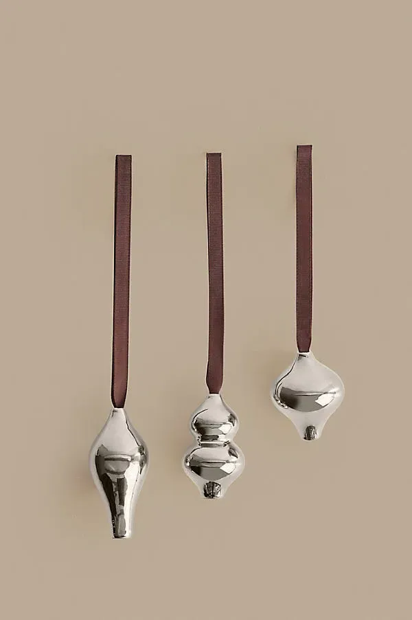 Komo Ornaments Set of 3 - Silver, Porcelain by Anthropologie, alternate view