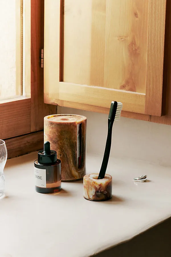 Mist Round Cotton Pad Holder - Marbled Resin by Anthropologie