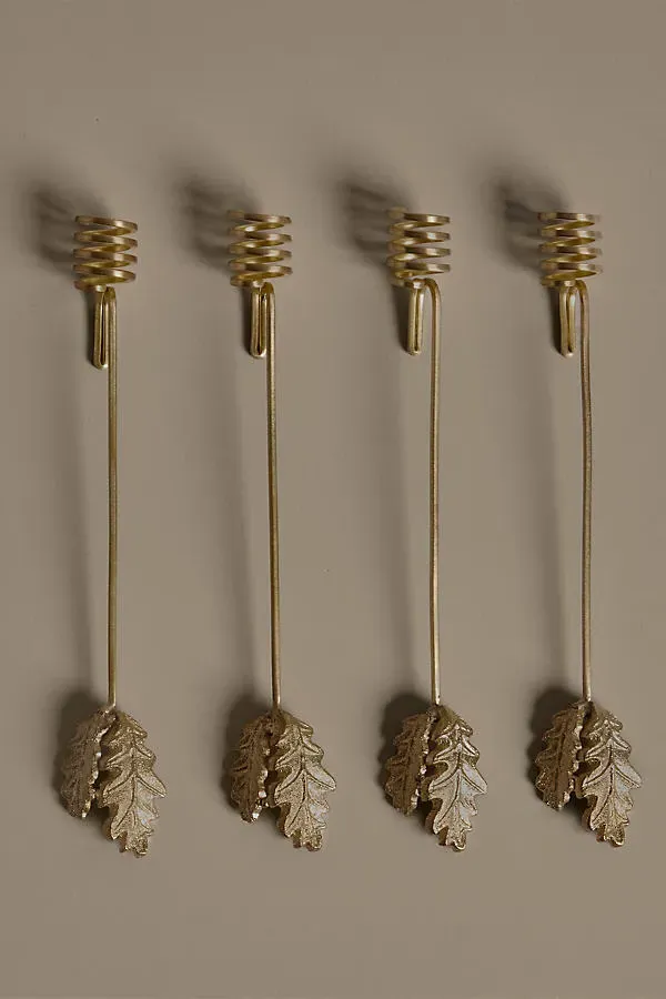 Oak Leaf Christmas Tree Candle Holders Set of 4 - Brass by Anthropologie, alternate view