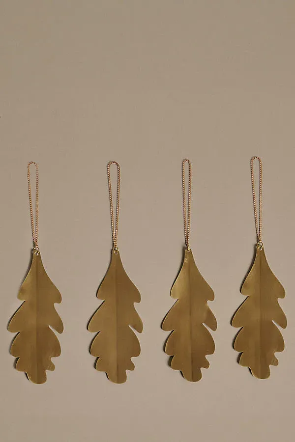 Oak Leaf Ornaments Set of 4 - Gold, Brass by Anthropologie, alternate view