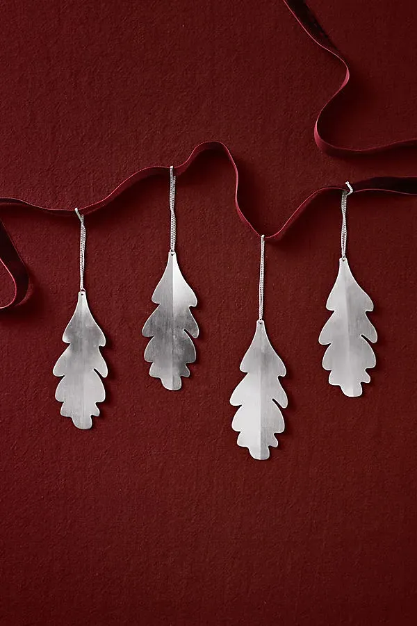 Oak Leaf Ornaments Set of 4 - Silver, Brass by Anthropologie