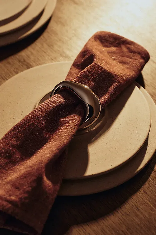 Orrith Napkin Rings Set of 4 - Silver, Porcelain by Anthropologie