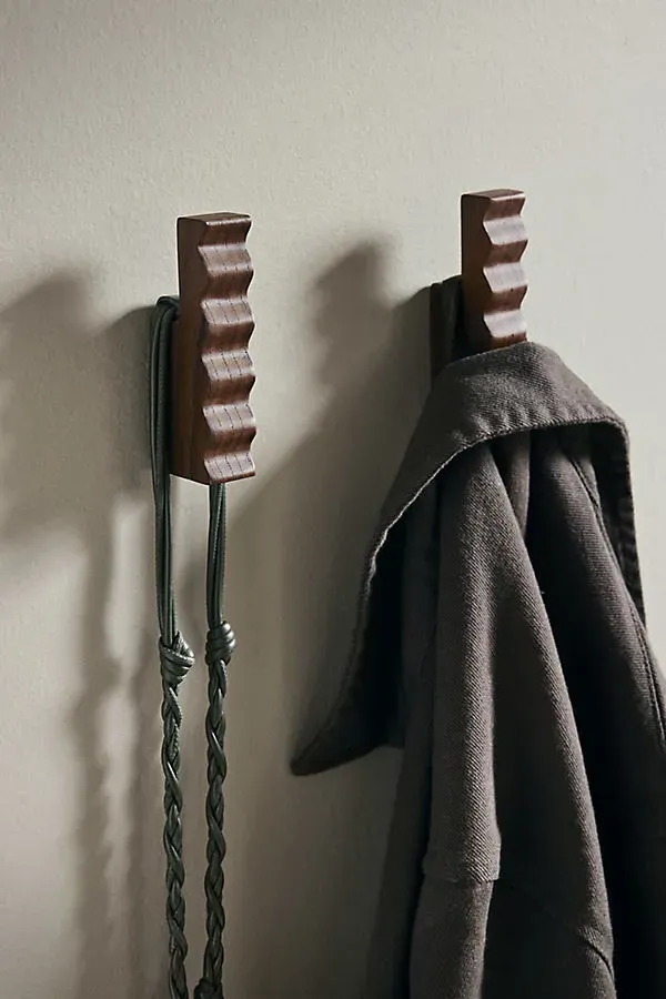 Unda Rippled Wall Hooks Set of Two - Ash Wood by Anthropologie