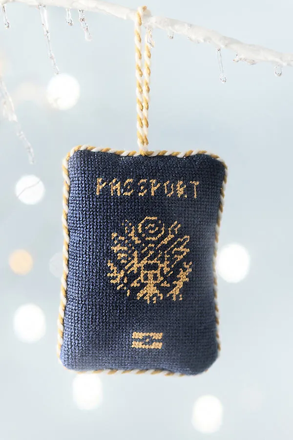 Furbish Needlepoint Passport Ornament - Yellow, Polyester/Cotton by Anthropologie